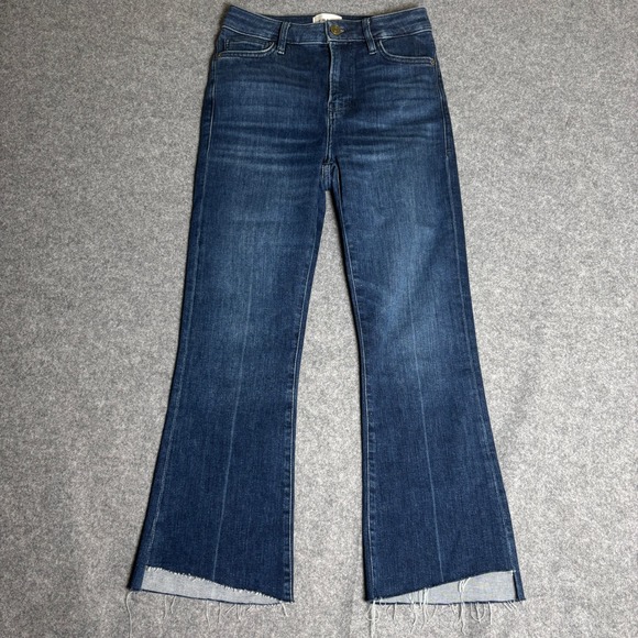 Frame Denim Denim - Frame Blue Le Crop Mini Boot Flare Wide Leg Frayed Raw Hem Denim Jeans Womens 26